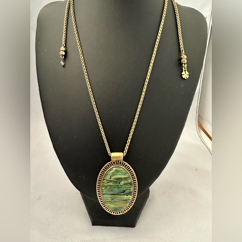 Lucky Brand Gold-tone Necklace with Green Abalone Oval Pendant